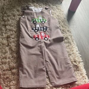 Brown Checkered Kids One Piece with Truck Design